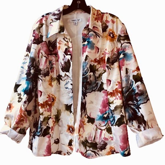 Coldwater Creek Blazer Jacket Floral Cotton Stretch Fully Lined - Picture 5 of 9